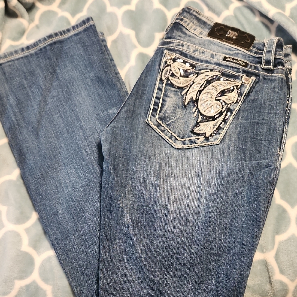 Miss Me Blue Boot Cut Jeans with Embroidered Pocket